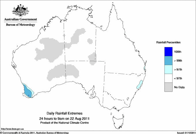 Australian daily rainfall extreme area maps