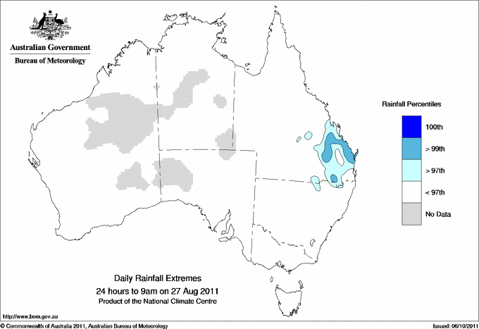 Australian daily rainfall extreme area maps