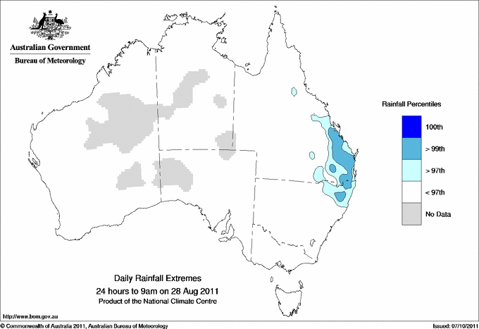 Australian daily rainfall extreme area maps