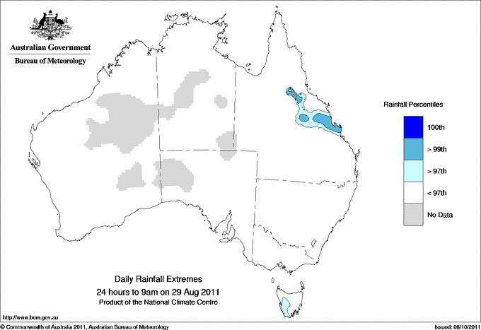 Australian daily rainfall extreme area maps