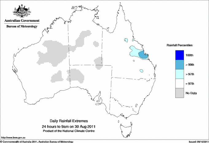 Australian daily rainfall extreme area maps