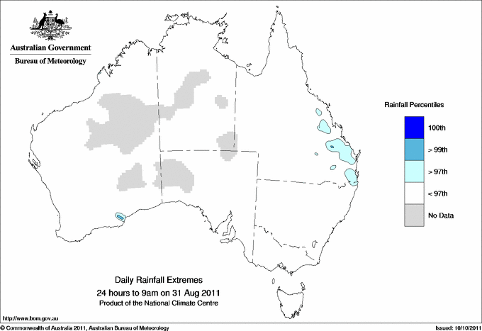 Australian daily rainfall extreme area maps
