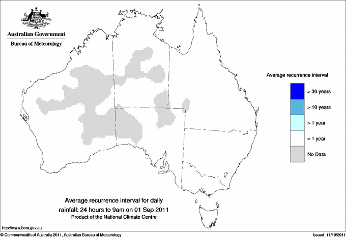 Australian daily rainfall average recurrence interval maps