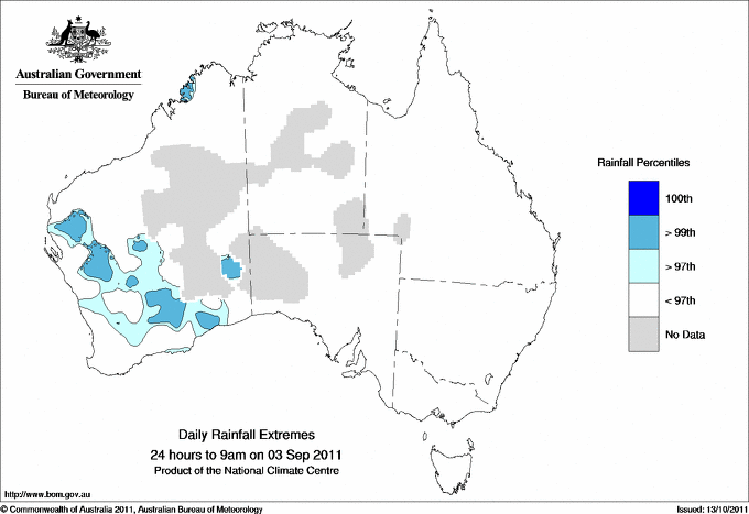 Australian daily rainfall extreme area maps
