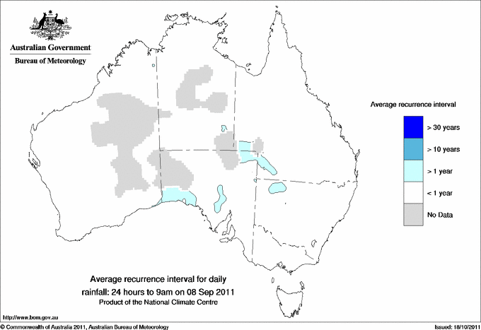 Australian daily rainfall average recurrence interval maps