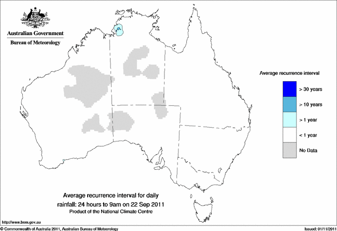 Australian daily rainfall average recurrence interval maps