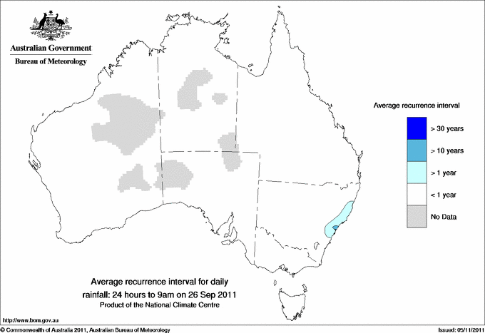 Australian daily rainfall average recurrence interval maps