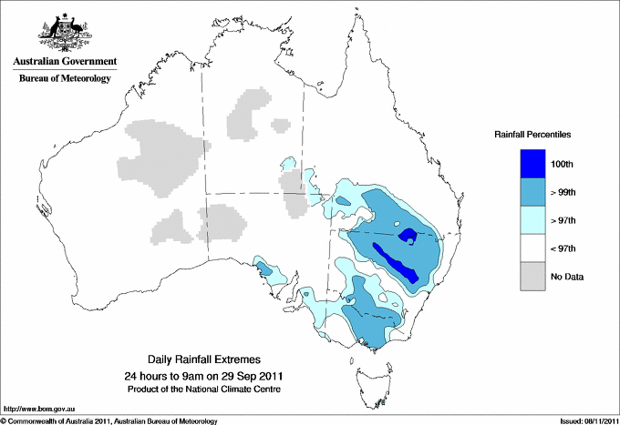 Australian daily rainfall extreme area maps