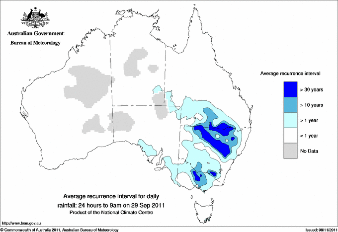 Australian daily rainfall average recurrence interval maps