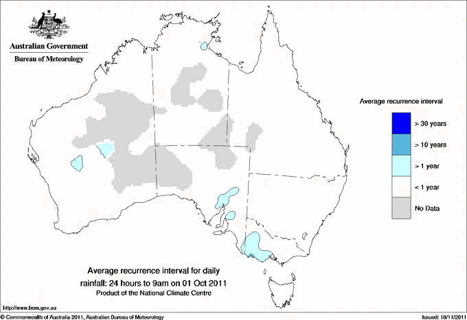Australian daily rainfall average recurrence interval maps