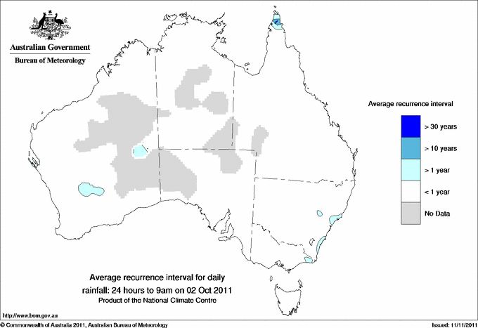Australian daily rainfall average recurrence interval maps