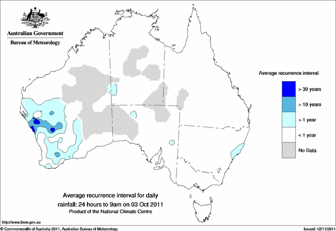 Australian daily rainfall average recurrence interval maps