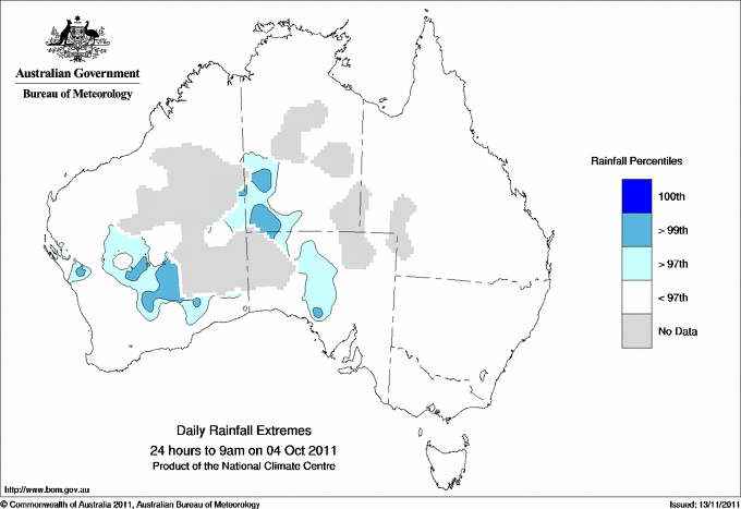 Australian daily rainfall extreme area maps