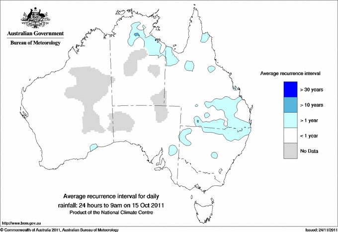 Australian daily rainfall average recurrence interval maps