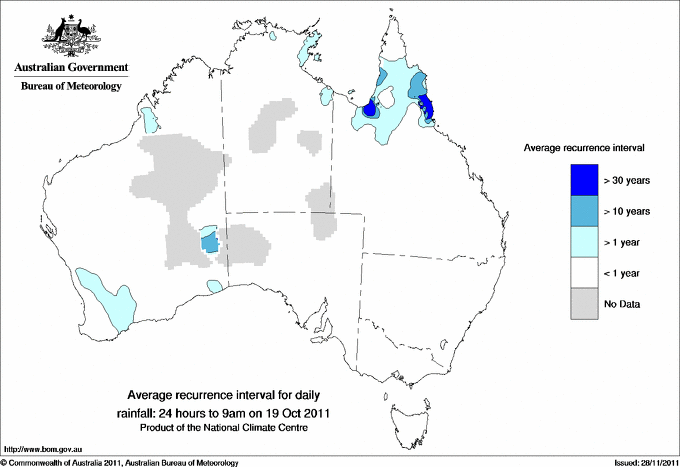Australian daily rainfall average recurrence interval maps