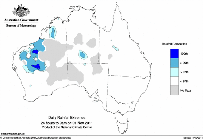 Australian daily rainfall extreme area maps