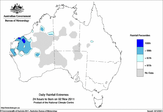 Australian daily rainfall extreme area maps