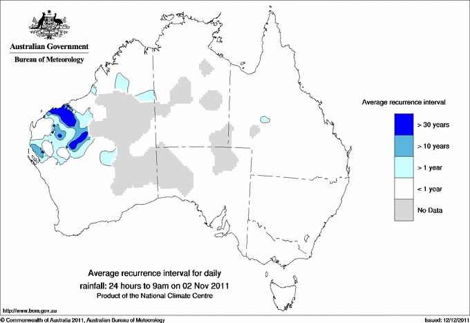 Australian daily rainfall average recurrence interval maps