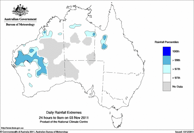 Australian daily rainfall extreme area maps