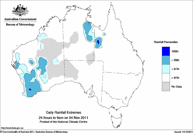 Australian daily rainfall extreme area maps