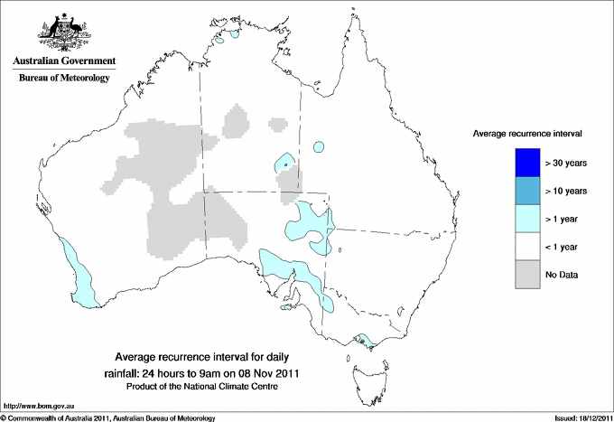 Australian daily rainfall average recurrence interval maps