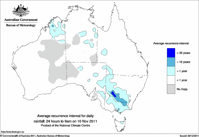 Australian daily rainfall average recurrence interval maps