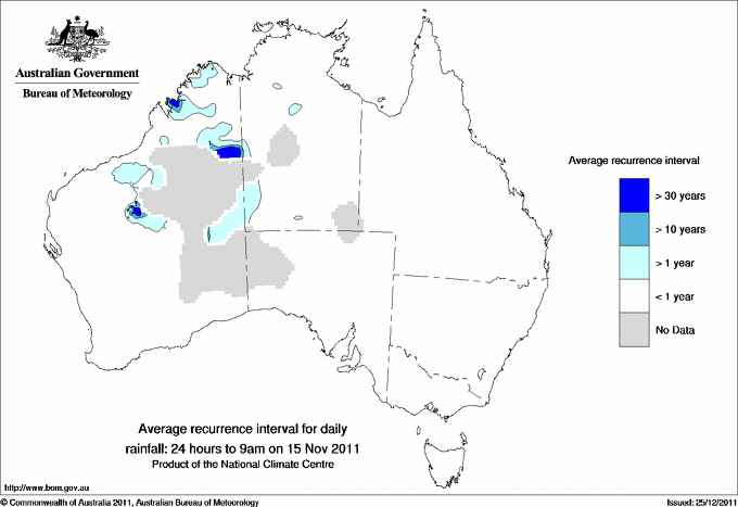 Australian daily rainfall average recurrence interval maps
