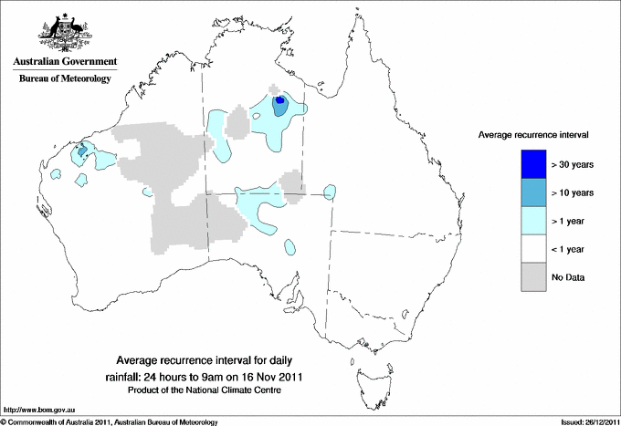 Australian daily rainfall average recurrence interval maps