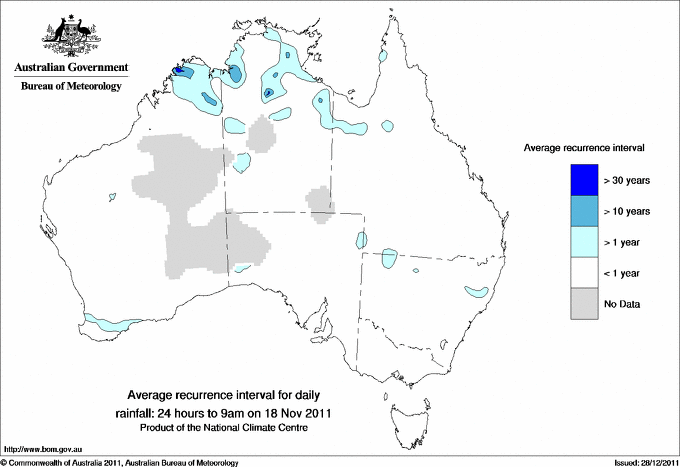 Australian daily rainfall average recurrence interval maps