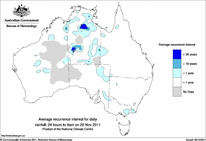 Australian daily rainfall average recurrence interval maps