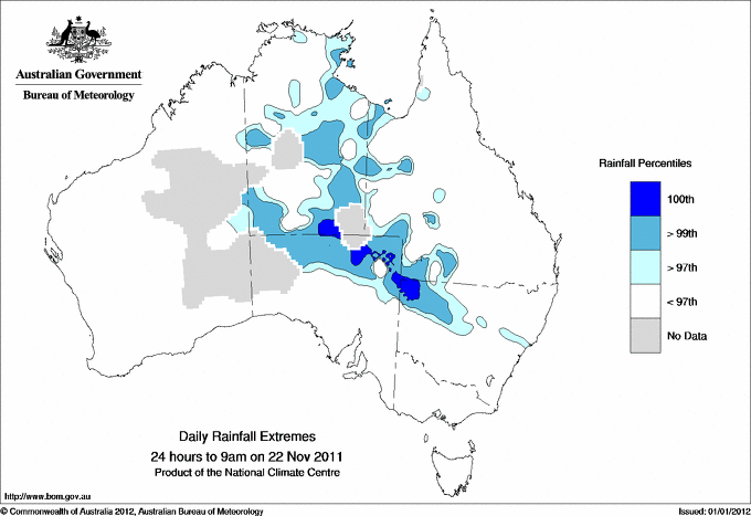 Australian daily rainfall extreme area maps
