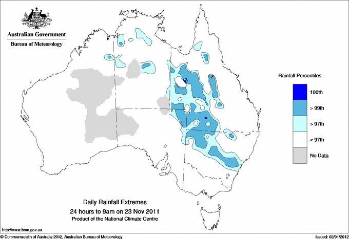 Australian daily rainfall extreme area maps