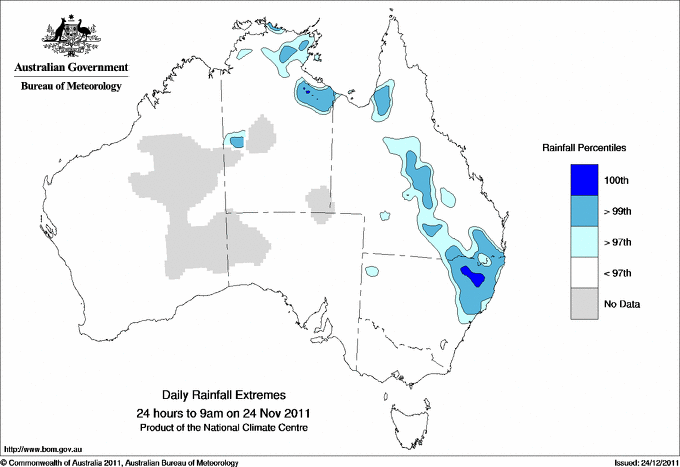 Australian daily rainfall extreme area maps