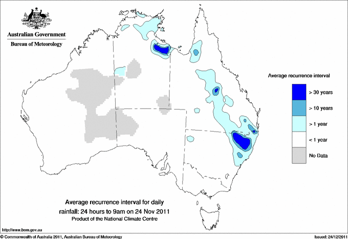 Australian daily rainfall average recurrence interval maps