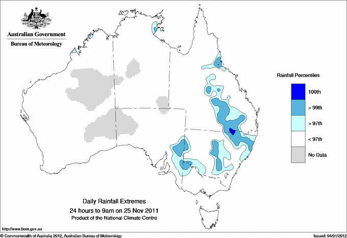 Australian daily rainfall extreme area maps