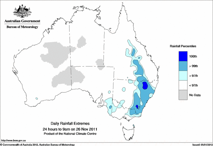 Australian daily rainfall extreme area maps