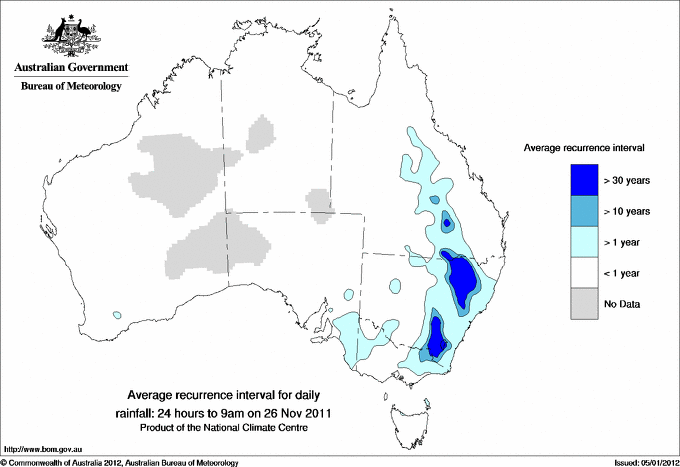 Australian daily rainfall average recurrence interval maps
