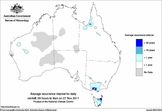 Australian daily rainfall average recurrence interval maps