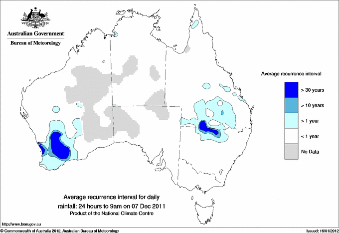Australian daily rainfall average recurrence interval maps