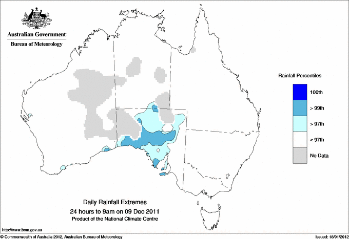 Australian daily rainfall extreme area maps
