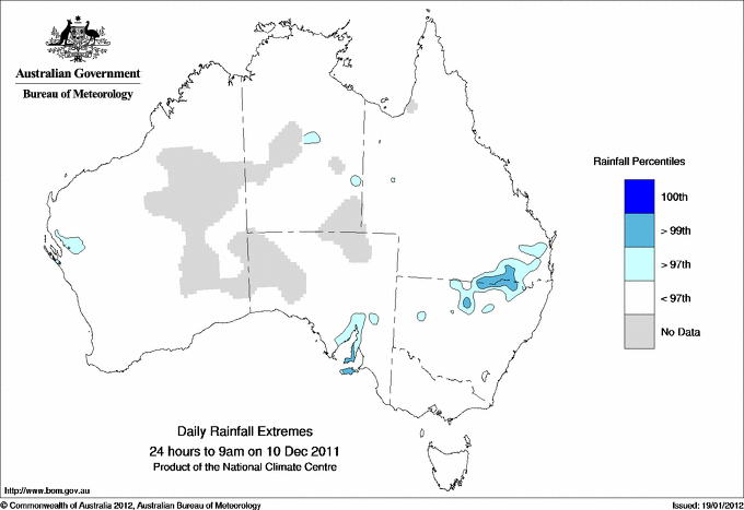 Australian daily rainfall extreme area maps