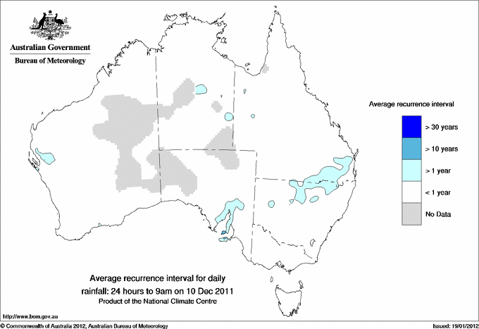 Australian daily rainfall average recurrence interval maps