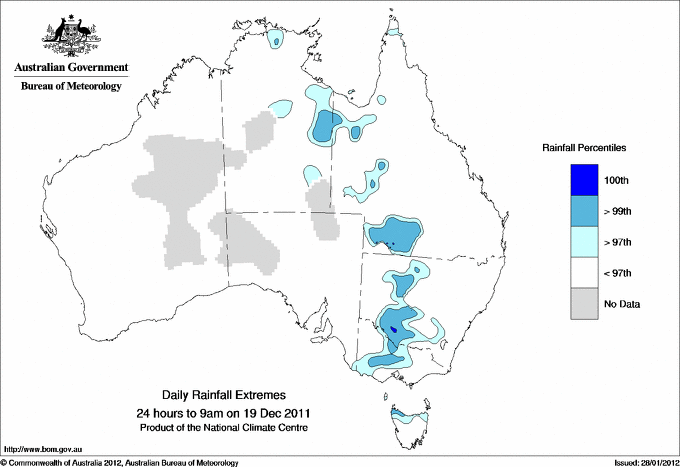Australian daily rainfall extreme area maps