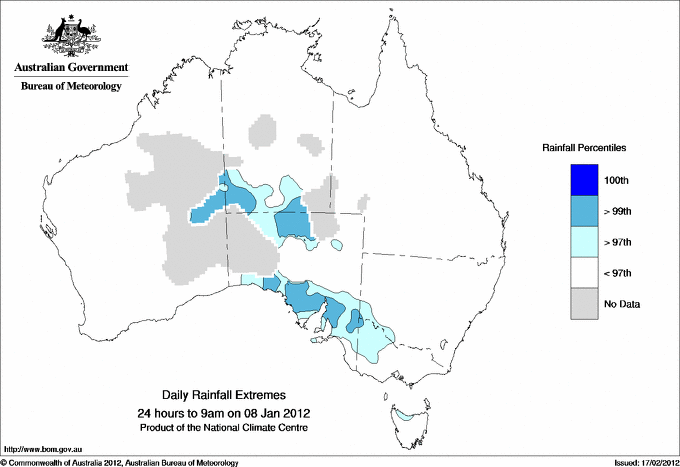 Australian daily rainfall extreme area maps