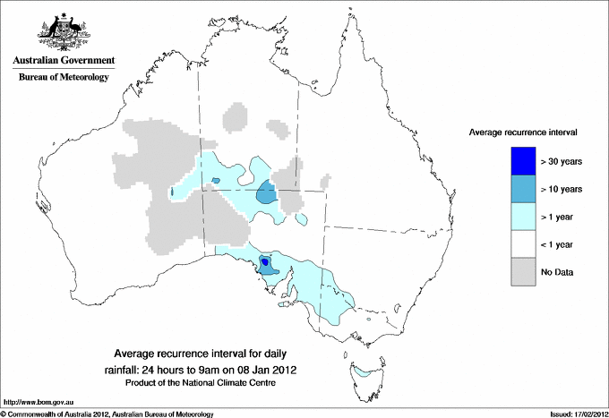 Australian daily rainfall average recurrence interval maps
