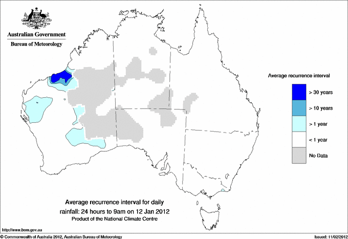 Australian daily rainfall average recurrence interval maps