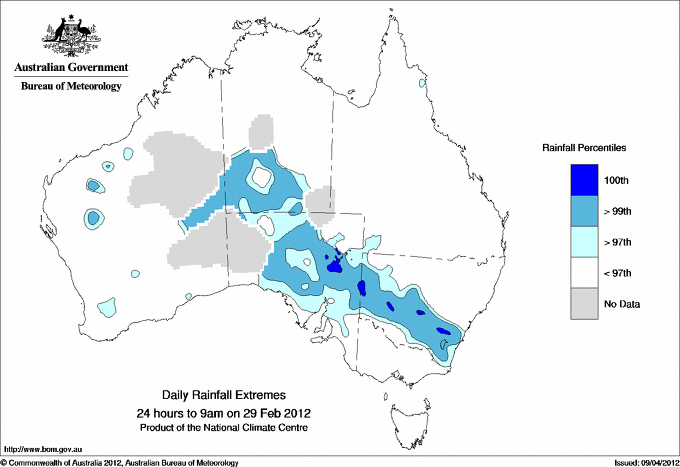 Australian daily rainfall extreme area maps