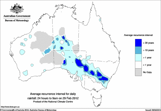 Australian daily rainfall average recurrence interval maps