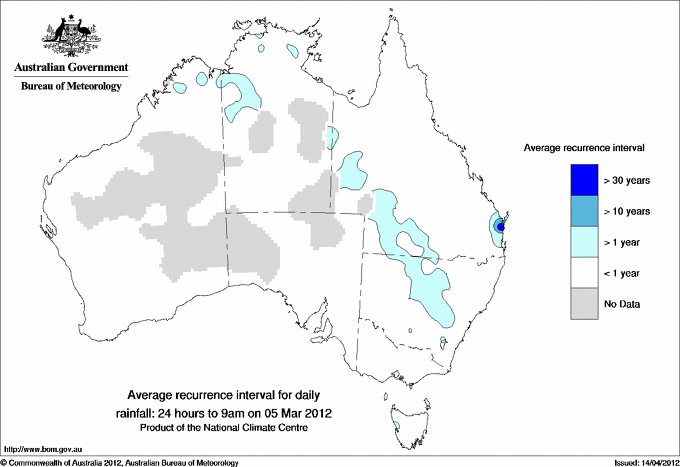 Australian daily rainfall average recurrence interval maps