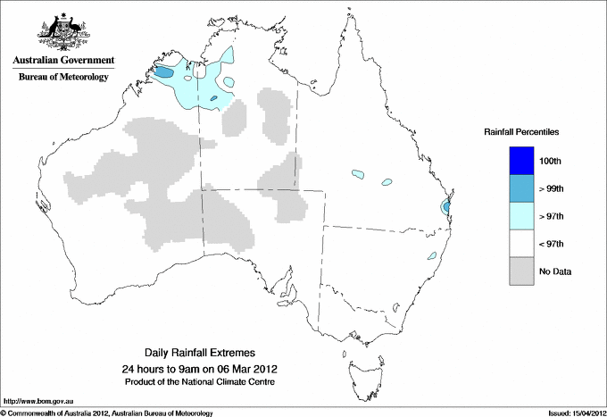 Australian daily rainfall extreme area maps